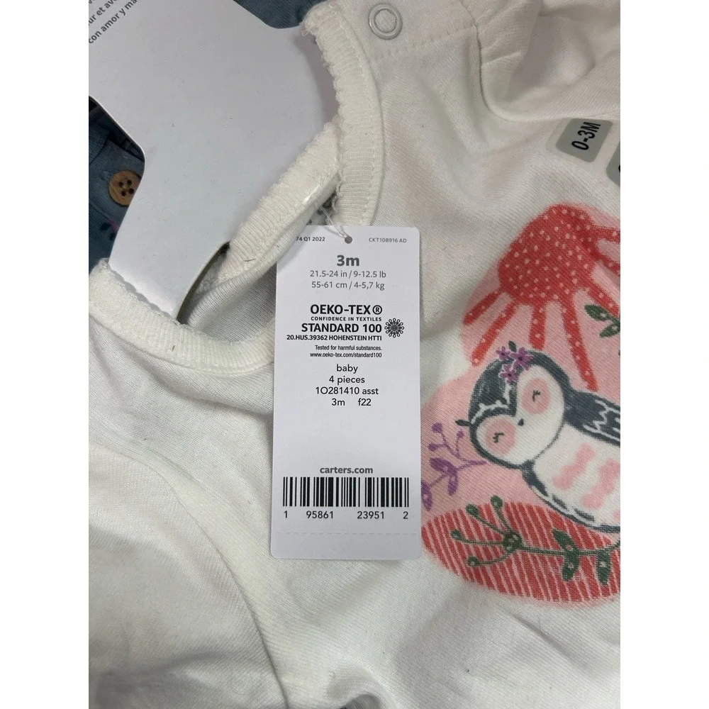 Carter's Baby Girl 4 Piece Bodysuits & Matching  Pants | Size 3 Month NEW Owl